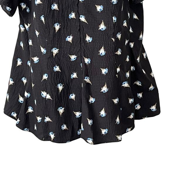 Rebecca Taylor Brigette Blouse Size 10 Hammered Silk Flutter Sleeve Black Floral - Picture 4 of 11